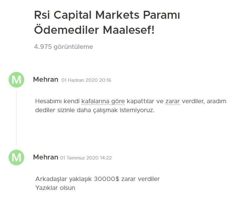 RSI Capital Markets Şikayet