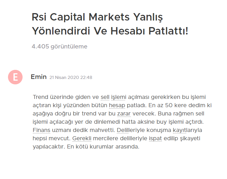RSI Capital Markets Şikayet